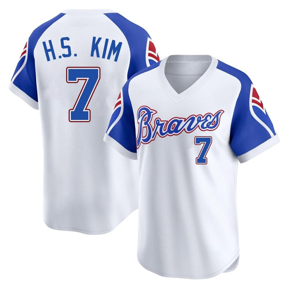A.Braves #7 Ha-Seong Kim Player White Throwback Cooperstown Collection T-shirt Game Gdoa Stitched Jerseys