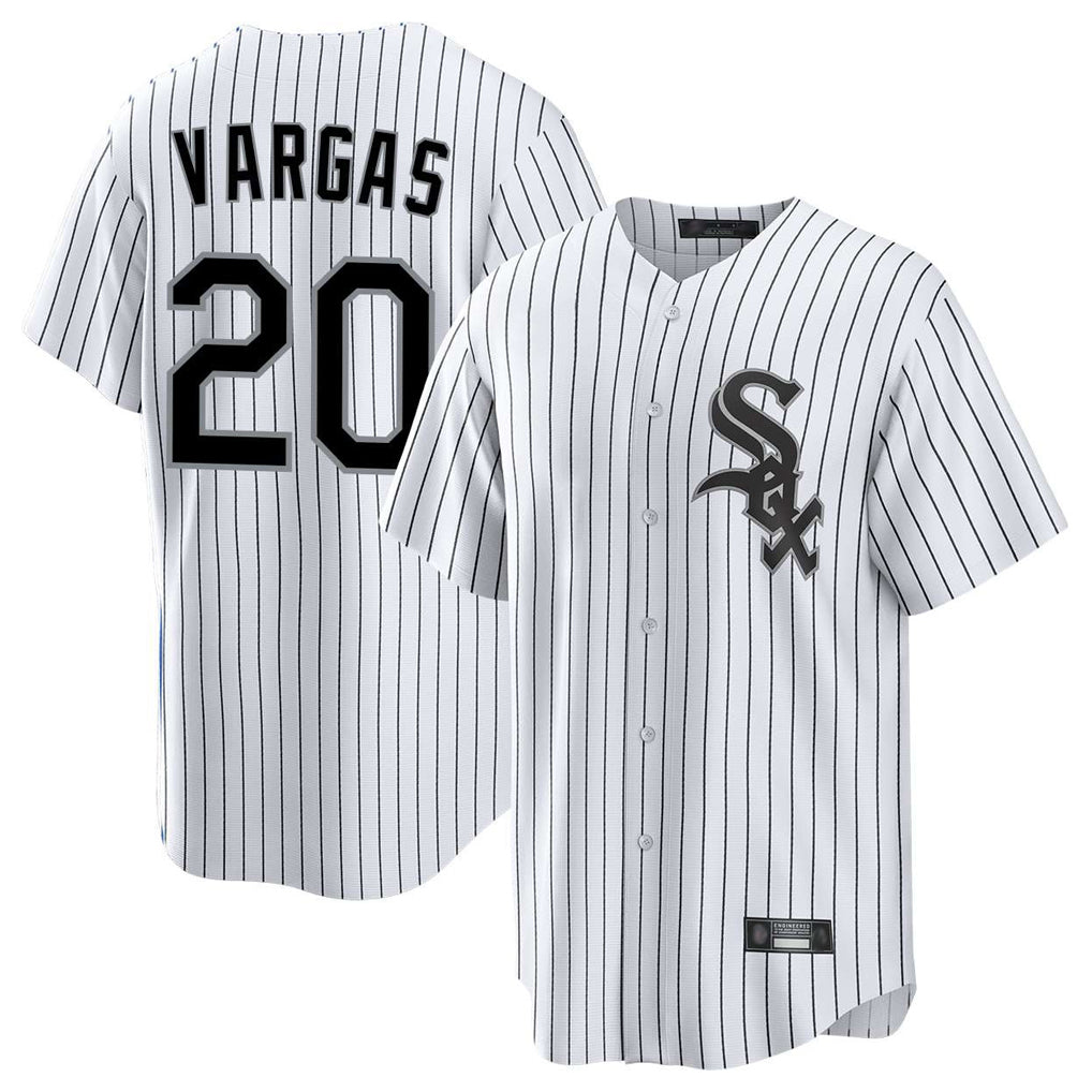 C.White Sox #20 Miguel Vargas Player White Stripe Home Game Gdoa Stitched Jerseys