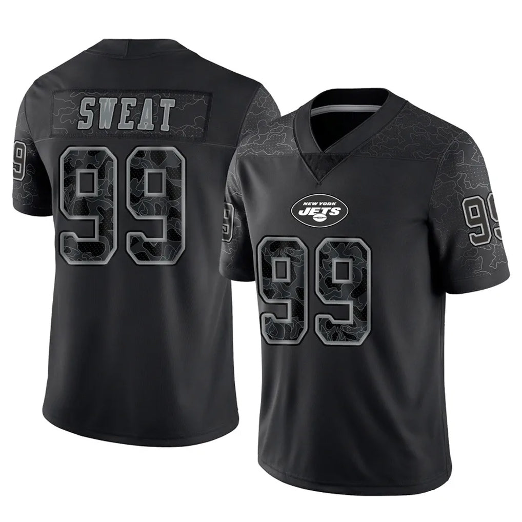 NY.Jets #99 T'Vondre Sweat Player Stealth Black Limited Reflective Home Game Gdoa Stitched Jerseys