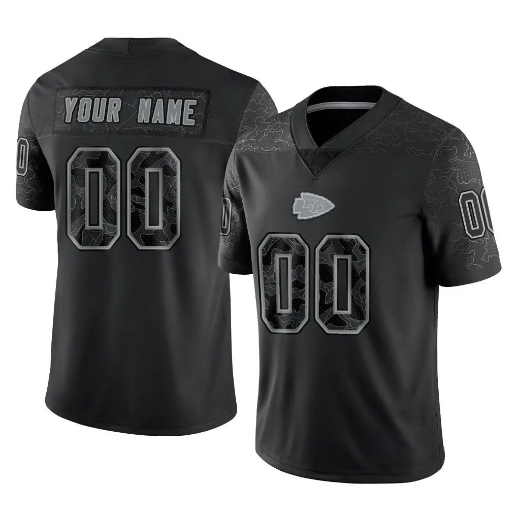 Custom KC.Chiefs Black Limited Reflective Game Any Name & Numbers Gdoa Stitched Jerseys