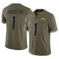 LA.Chargers #1 Quentin Johnston Player Olive Salute To Service Limited Gdoa Stitched Jerseys