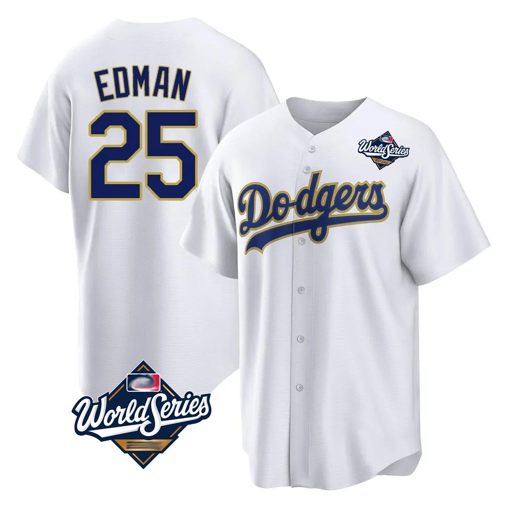 LA.Dodgers #25 Tommy Edman Player Gold White World Series 2026 Collection Stadium Game Fdoa Stitched Jerseys