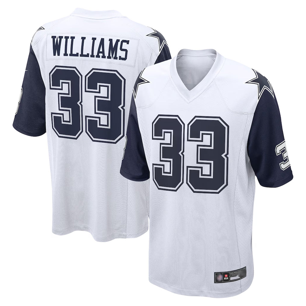 D.Cowboys #33 Javonte Williams Player White-Navy Home Game Gdoa Stitched Jerseys