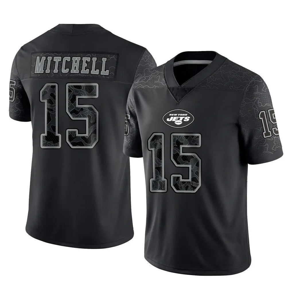 NY.Jets #15 Adonai Mitchell Player Stealth Black Limited Reflective Home Game Gdoa Stitched Jerseys