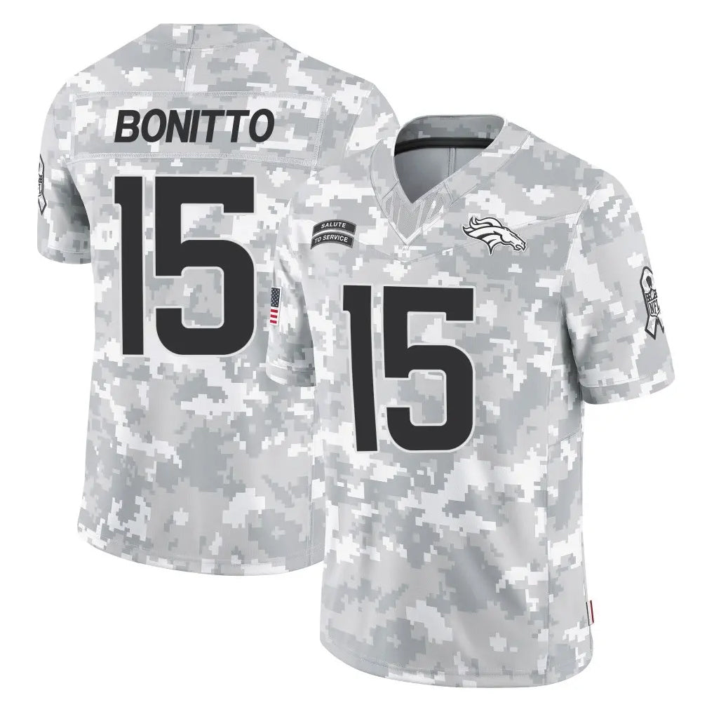 D.Broncos #15 Nik Bonitto Player Arctic Camo Salute To Service Limited Ddoa Stitched Jerseys