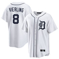D.Tigers #8 Matt Vierling Player White Home Game Gdoa Stitched Jerseys