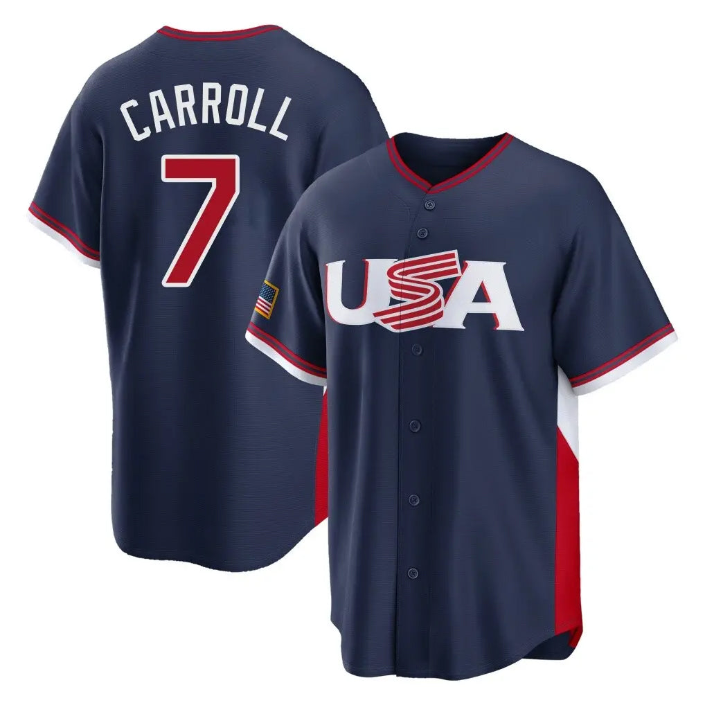 A.Diamondbacks #7 Corbin Carroll Player Navy USA 2026 World Classic Home Game Gdoa Stitched Jerseys