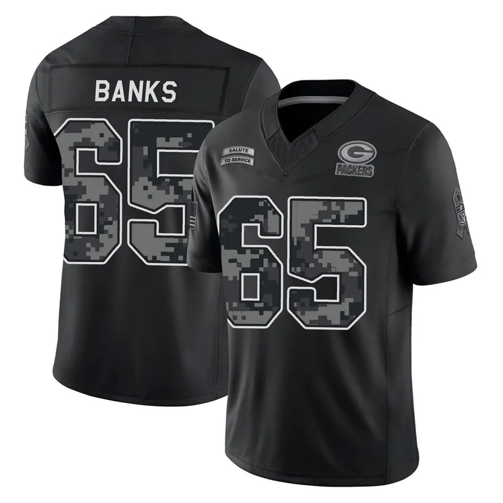 GB.Packers #65 Aaron Banks Player Black Limited 2026 Salute to Service Home Game Gdoa Stitched Jerseys
