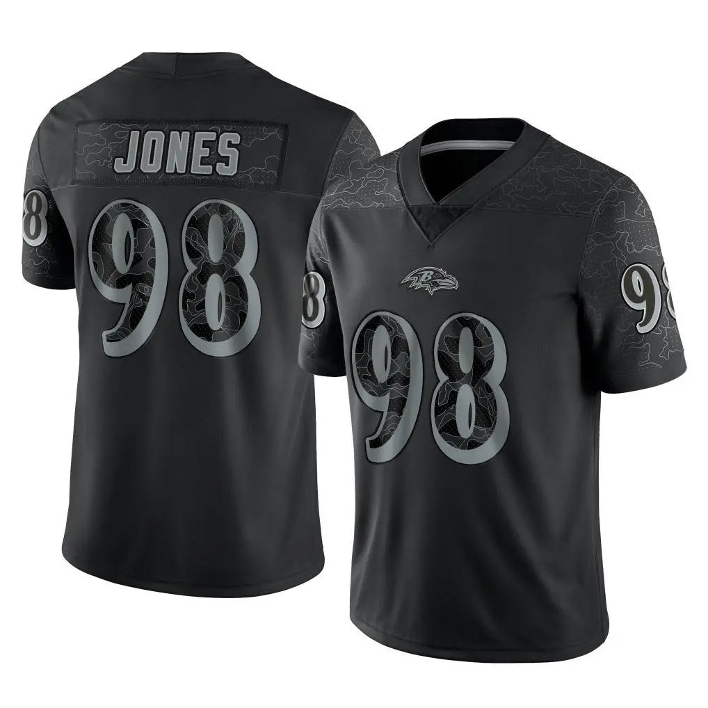 B.Ravens #98 Travis Jones Player Black REFLECTIVE Limited Gdoa Stitched Jerseys