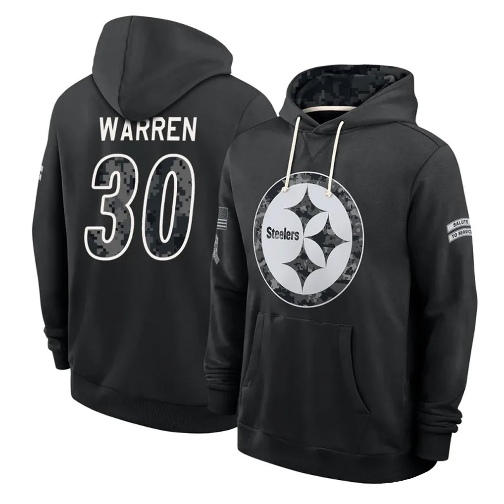 P.Steelers #30 Jaylen Warren Player 2026 Black Logo Pullover Hoodies Limited Game Gdoa Stitched Jerseys
