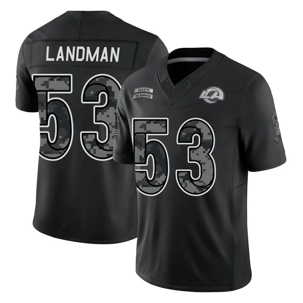 LA.Rams #53 Nate Landman Player Black Limited 2026 Salute to Service Home Game Gdoa Stitched Jerseys