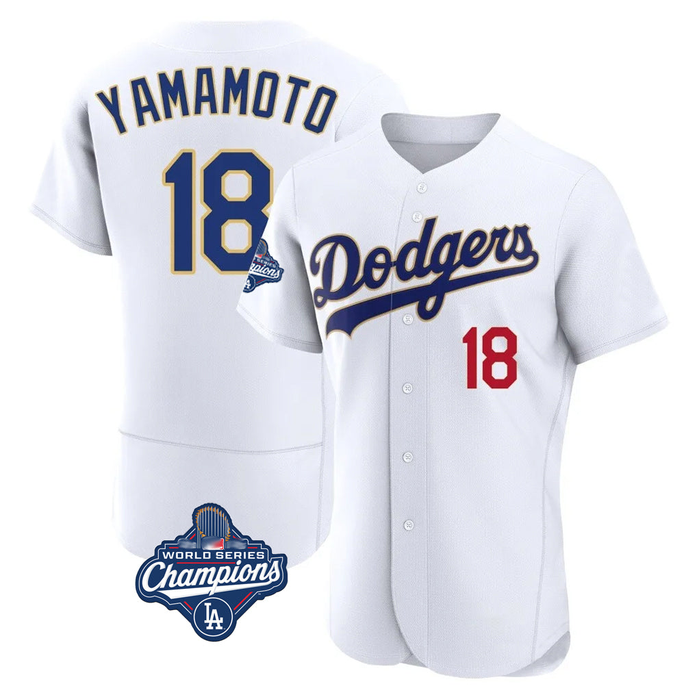 LA.Dodgers #18 Yoshinobu Yamamoto Player Gold White World Series Meet 2026 Collection Stadium Limited Elite Fdoa Stitched Jerseys