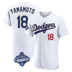 LA.Dodgers #18 Yoshinobu Yamamoto Player Gold White World Series Meet 2026 Collection Stadium Limited Elite Fdoa Stitched Jerseys