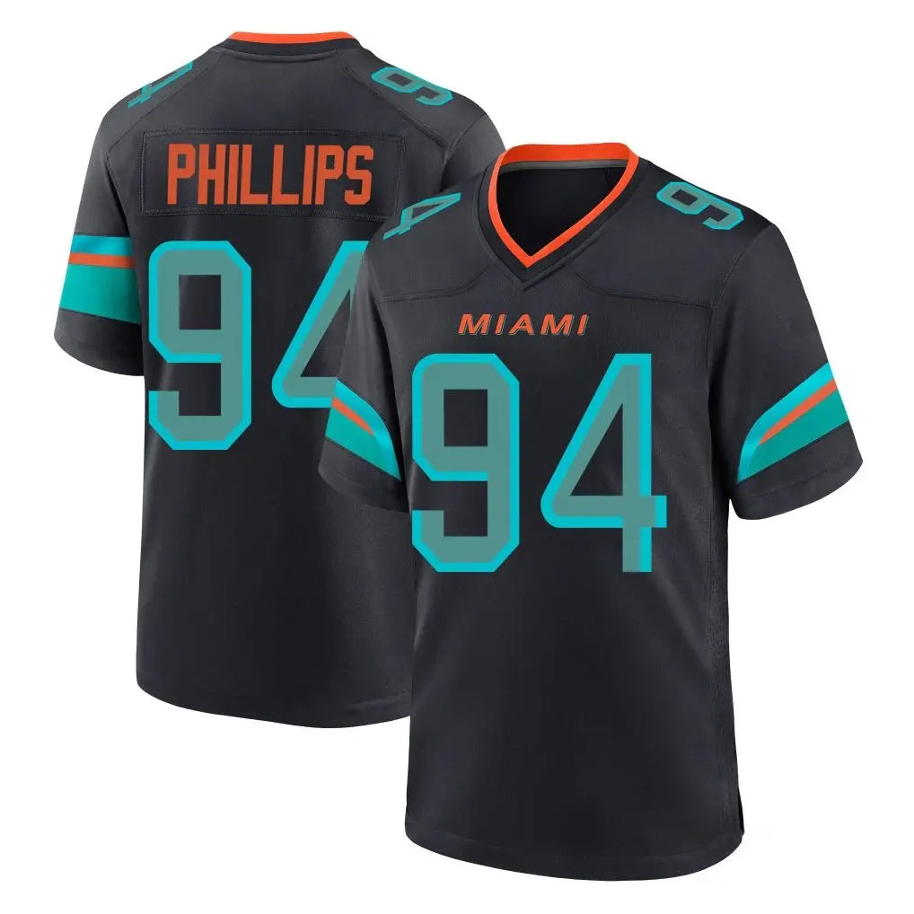 M.Dolphins #94 Jordan Phillips Player Black Pitch Rivalries Collection Home Game Gdoa Stitched Jerseys