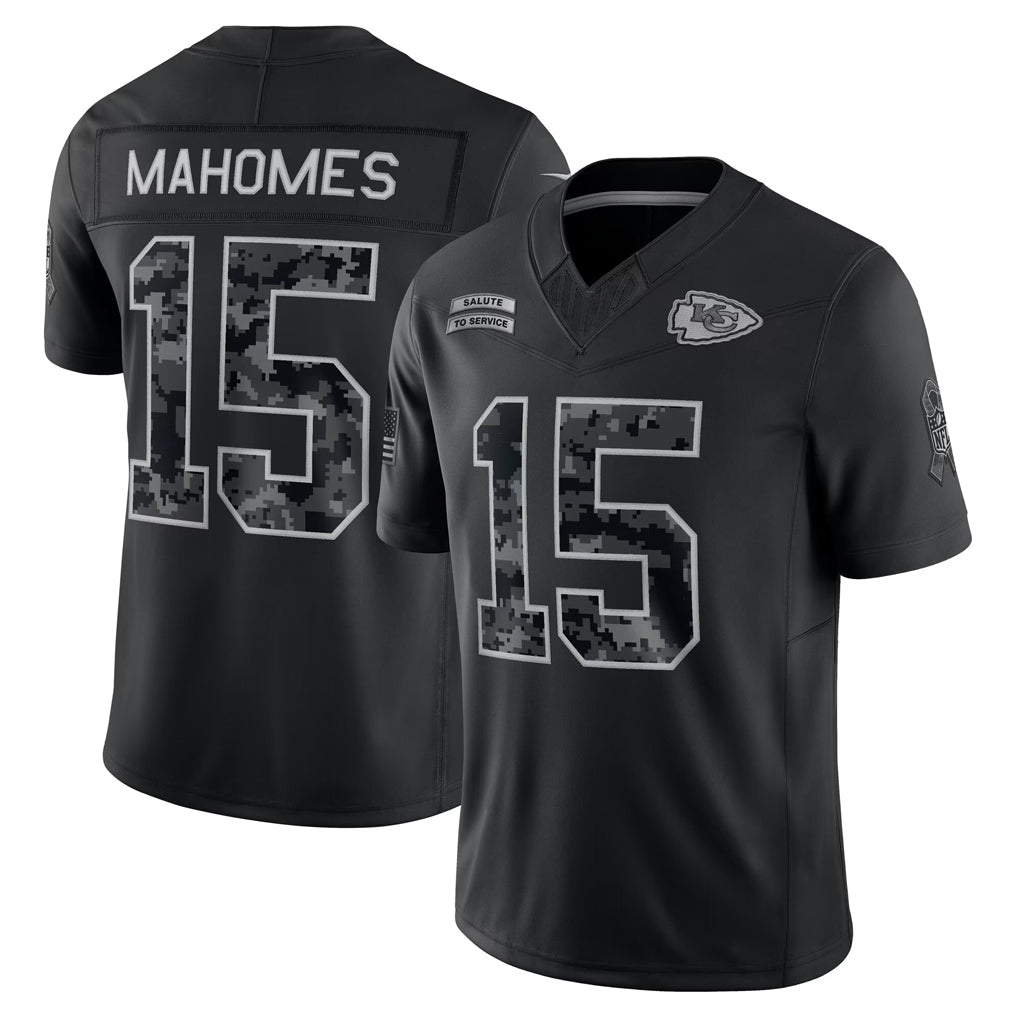 KC.Chiefs #15 Patrick Mahomes Player Black Limited 2026 Salute to Service Home Game Gdoa Stitched Jerseys