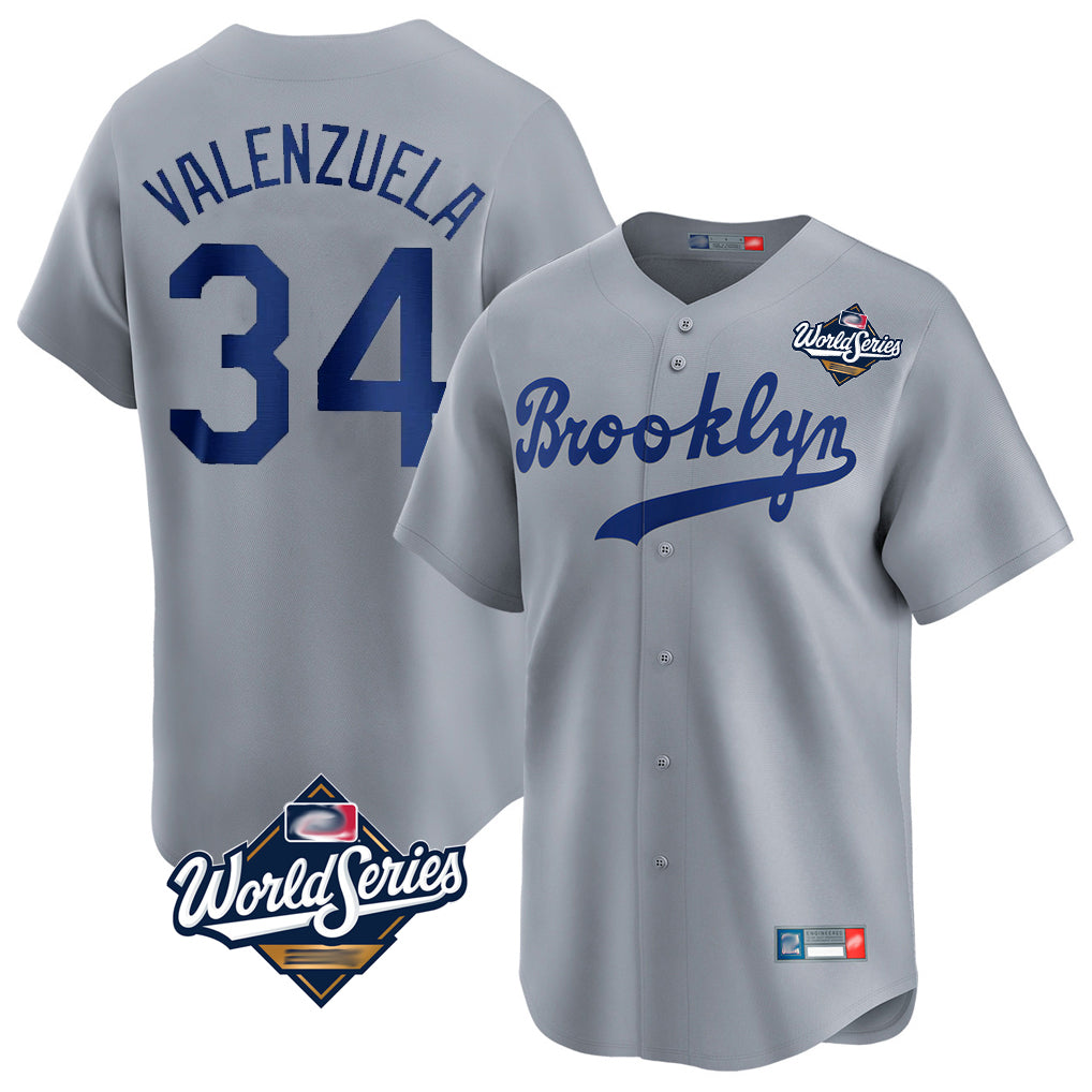 LA.Dodgers #34 Fernando Valenzuela Player Gray World Series Game Limited Home Fdoa Stitched Jerseys