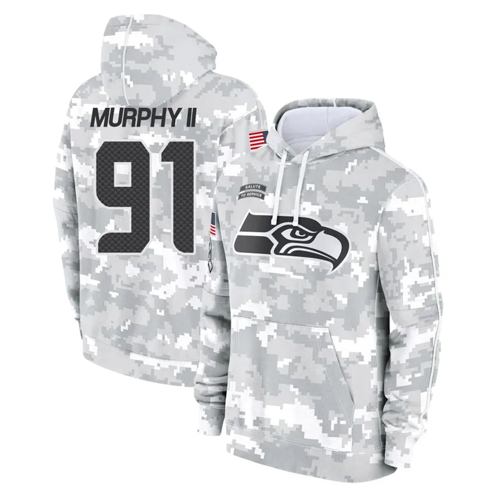 S.Seahawks #91 Byron Murphy II Player Arctic Camo Limited Salute to Service Pullover Hoodies Game Gdoa Stitched Jerseys