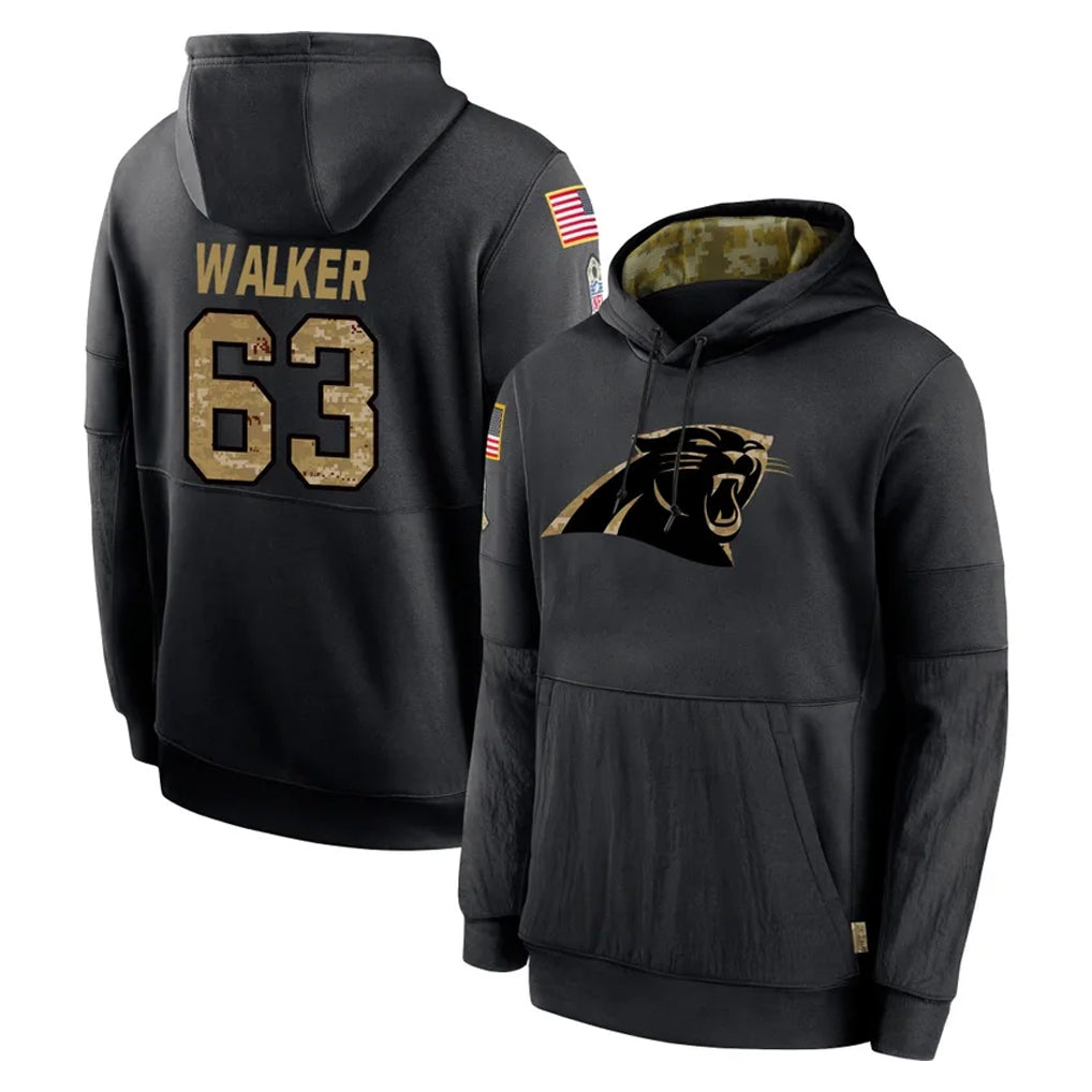 C.Panthers #63 Rasheed Walker Player Black Salute to Service Pullover Hoodies Limited Game Gdoa Stitched Jerseys