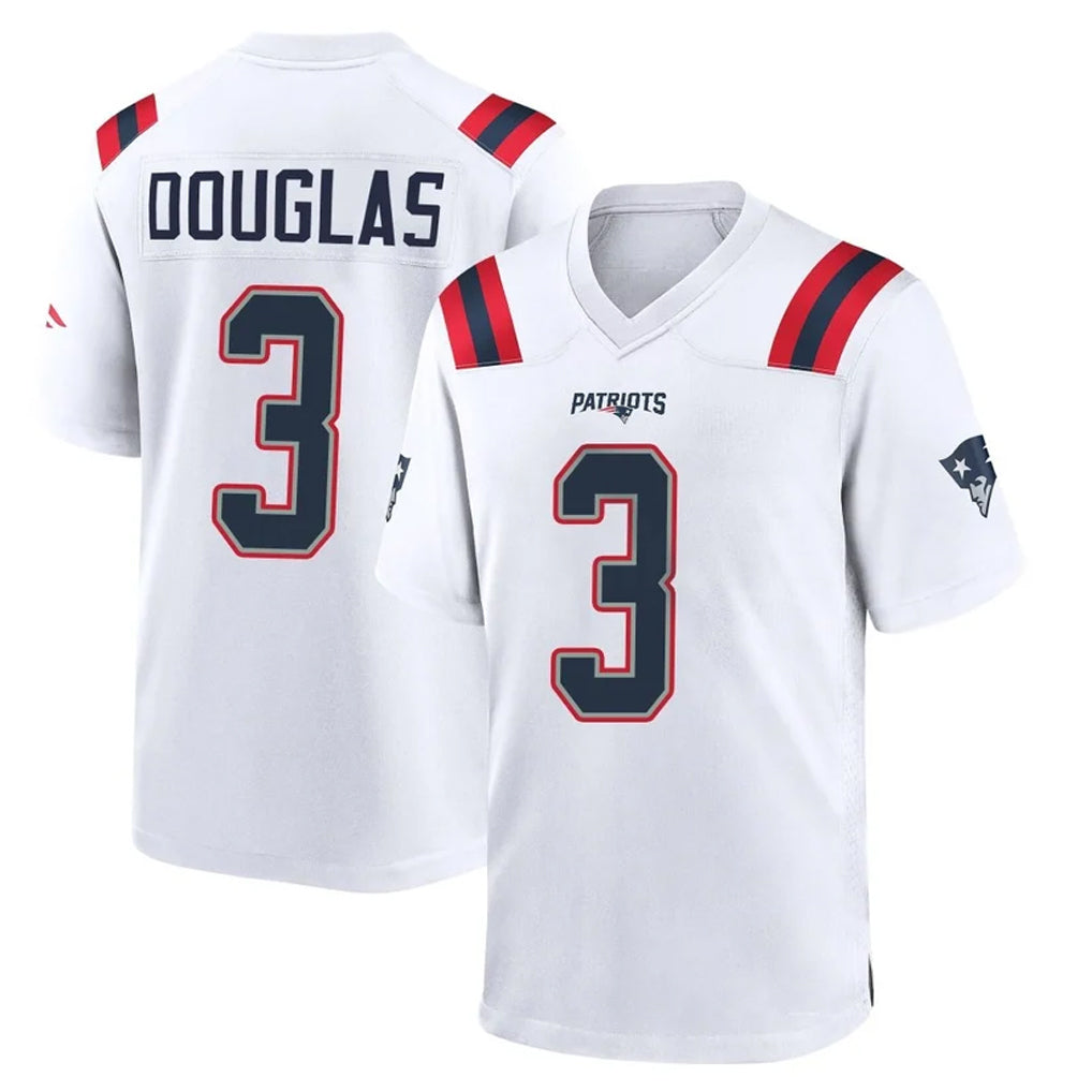 NE.Patriots #3 DeMario Douglas Player White Home Game Gdoa Stitched Jerseys