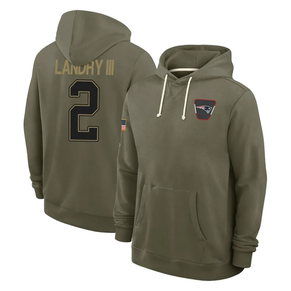 NE.Patriots #2 Harold Landry III Player Olive Salute to Service Pullover Hoodies Limited Gdoa Stitched Jerseys