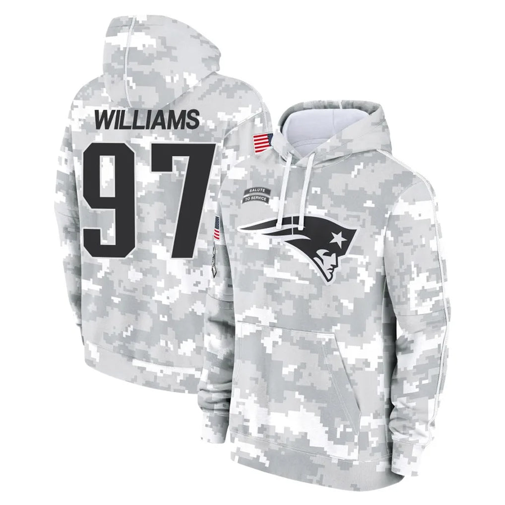 NE.Patriots #97 Milton Williams Player Arctic Camo Salute to Service Pullover Hoodies Limited Game Gdoa Stitched Jerseys