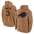 B.Bills #3 Damar Hamlin Player Brown Salute to Service Hoodies Gdoa Stitched Jerseys