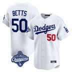 LA.Dodgers #50 Mookie Betts Player White World Series Meet Limited Home Fdoa Stitched Jerseys