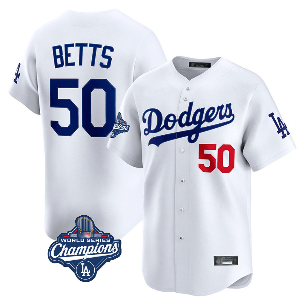 LA.Dodgers #50 Mookie Betts Player White World Series Meet Limited Home Fdoa Stitched Jerseys