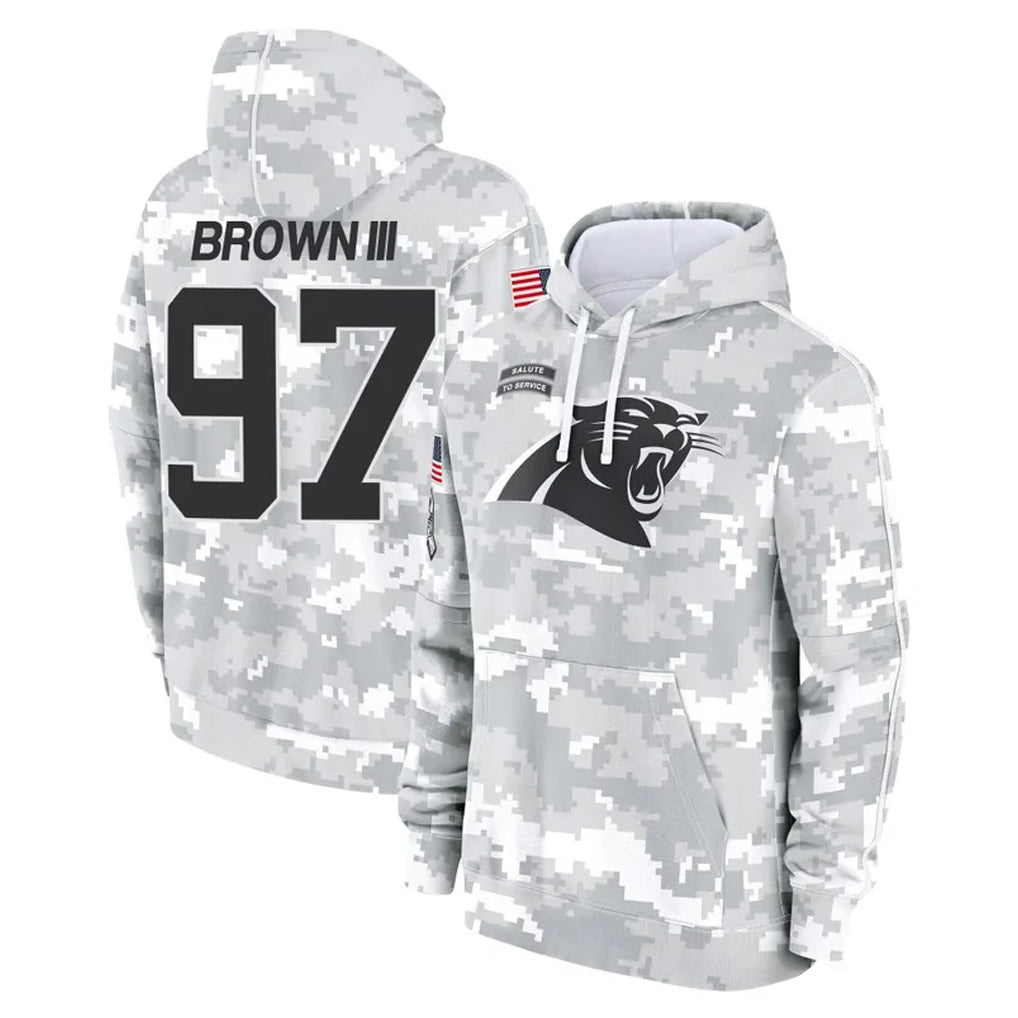 C.Panthers #97 Bobby Brown III Player Arctic Camo Salute to Service Pullover Hoodies Limited Game Gdoa Stitched Jerseys