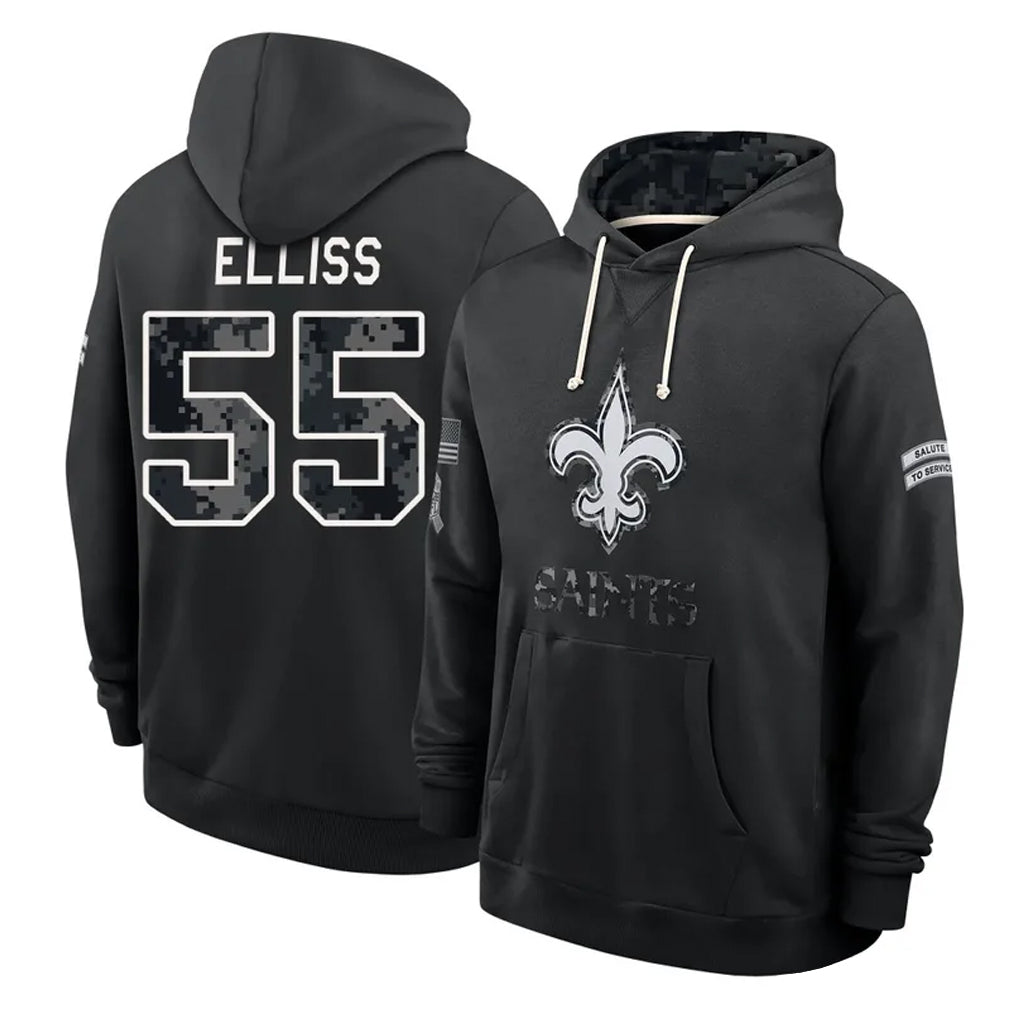 NO.Saints #55 Kaden Elliss Player 2026 Black Logo Pullover Hoodies Limited Game Gdoa Stitched Jerseys