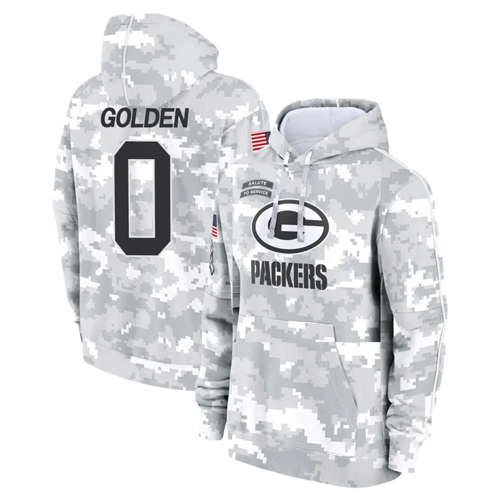 GB.Packers #0 Matthew Golden Player Arctic Camo Salute to Service Hoodies Limited Game Gdoa Stitched Jerseys