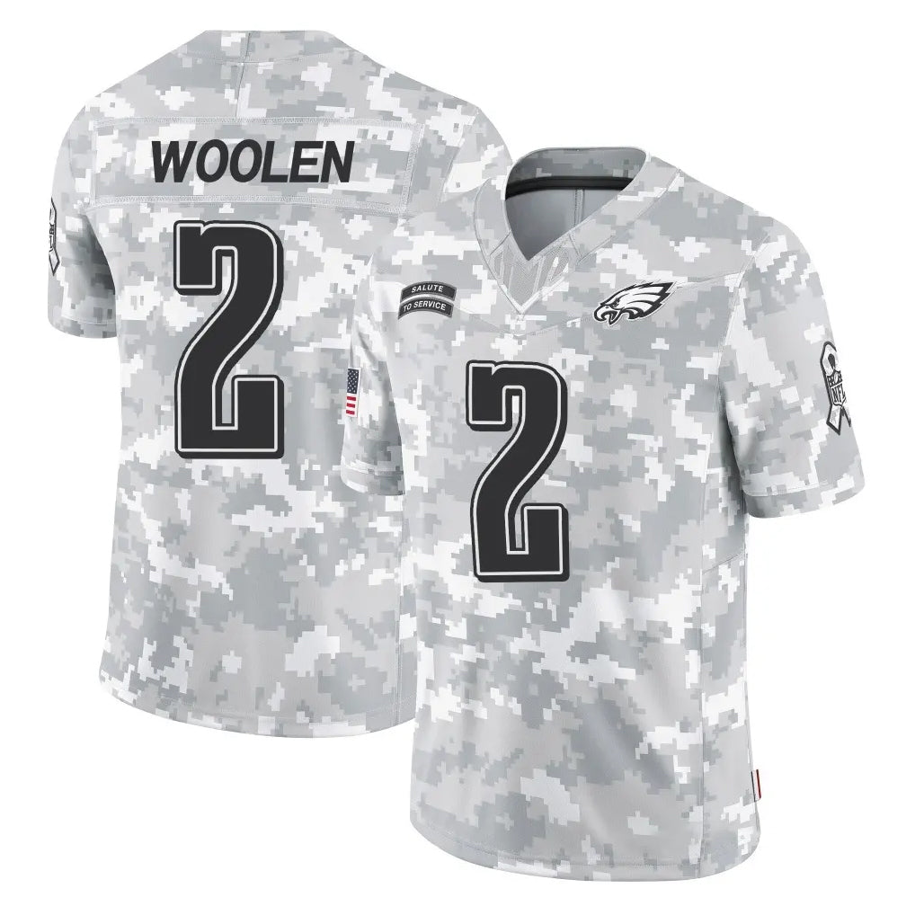 P.Eagles #2 Riq Woolen Player Arctic Camo Salute to Service Limited Game Gdoa Stitched Jerseys