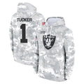 LV.Raiders #1 Tre Tucker Player Arctic Camo Salute to Service Hoodies Limited Game Gdoa Stitched Jerseys