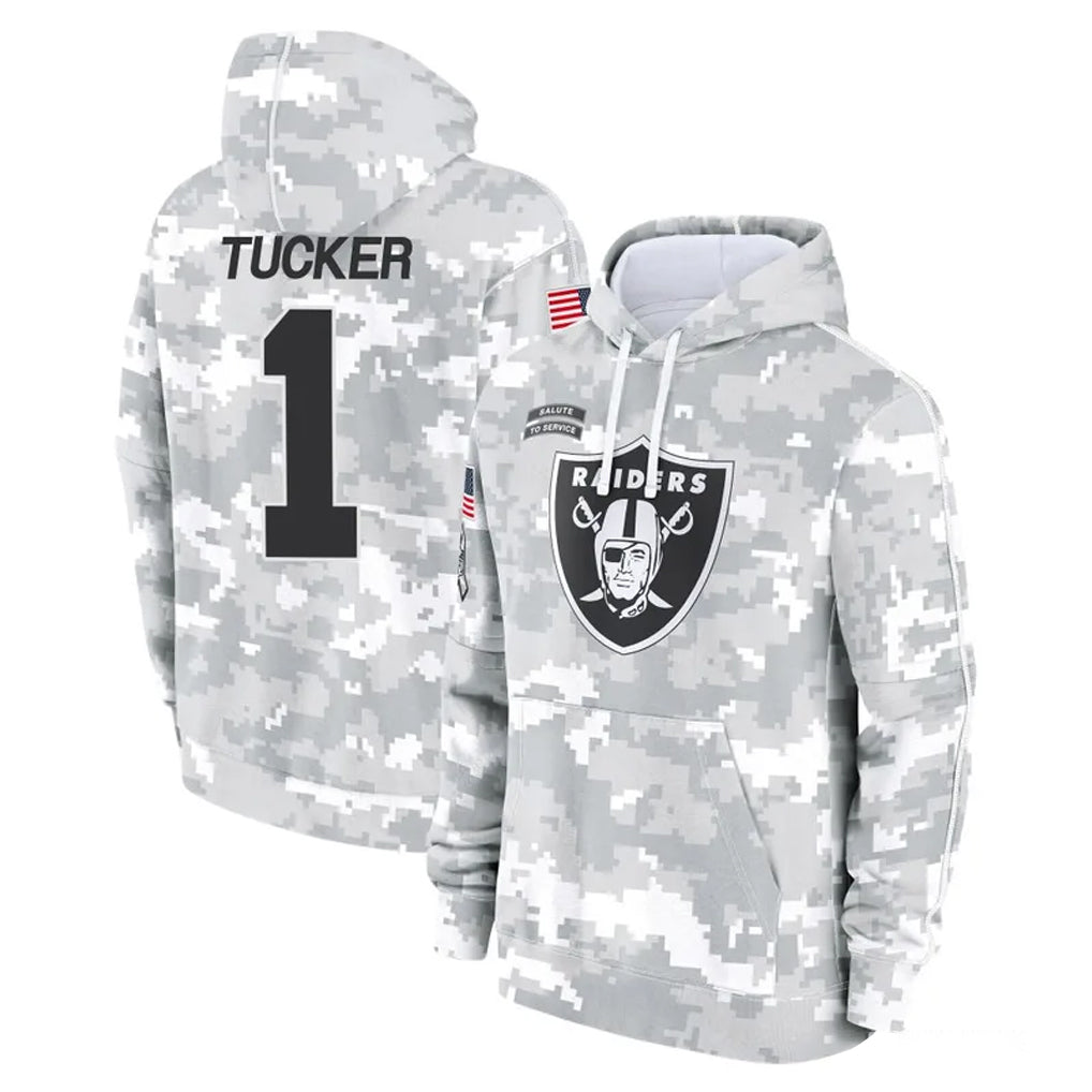 LV.Raiders #1 Tre Tucker Player Arctic Camo Salute to Service Hoodies Limited Game Gdoa Stitched Jerseys