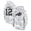 B.Bills #12 Jim Kelly Player Arctic Camo Salute to Service Hoodies Limited Gdoa Stitched Jerseys