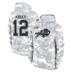 B.Bills #12 Jim Kelly Player Arctic Camo Salute to Service Hoodies Limited Gdoa Stitched Jerseys