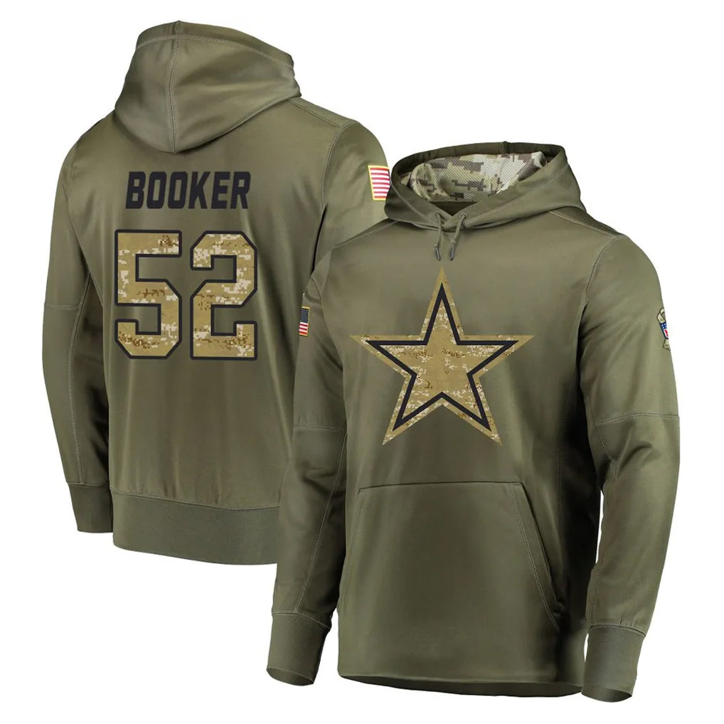 D.Cowboys #52 Tyler Booker Player Olive Salute to Service Pullover Hoodies Home Game Gdoa Stitched Jerseys