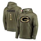 GB.Packers #1 Micah Parsons Player Olive Salute to Service Pullover Hoodies Home Game Gdoa Stitched Jerseys