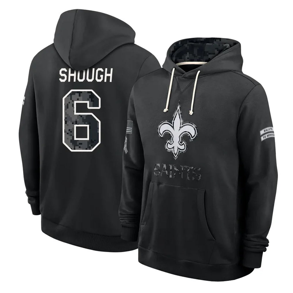 NO.Saints #6 Tyler Shough Player 2026 Black Logo Pullover Hoodies Limited Game Gdoa Stitched Jerseys