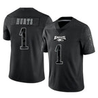 P.Eagles #1 Jalen Hurts Player Black Reflective Limited Home Game Gdoa Stitched Jerseys