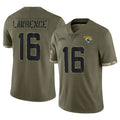 J.Jaguars #16 Trevor Lawrence Player Olive Salute To Service Limited Gdoa Stitched Jerseys