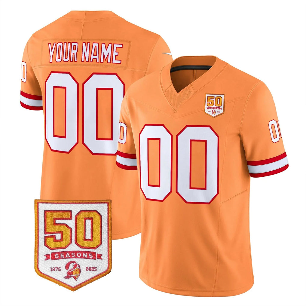 Custom TB.Buccaneers 76' Orange 50th Season Vapor Limited Home Game Any Name & Numbers Gdoa Stitched Jerseys