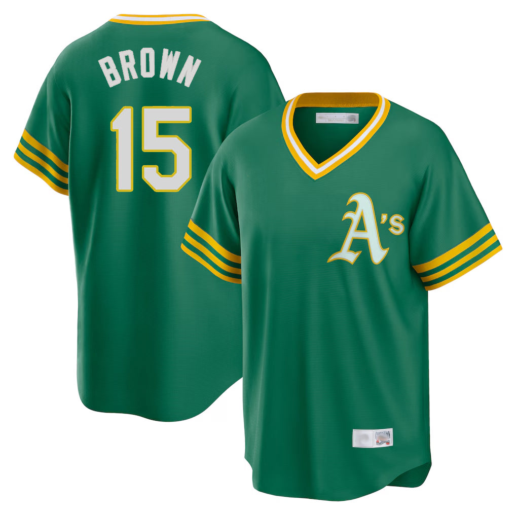 Athletics #15 Seth Brown Player Kelly Green Cooperstown Collection T-shirt Game Gdoa Stitched Jerseys