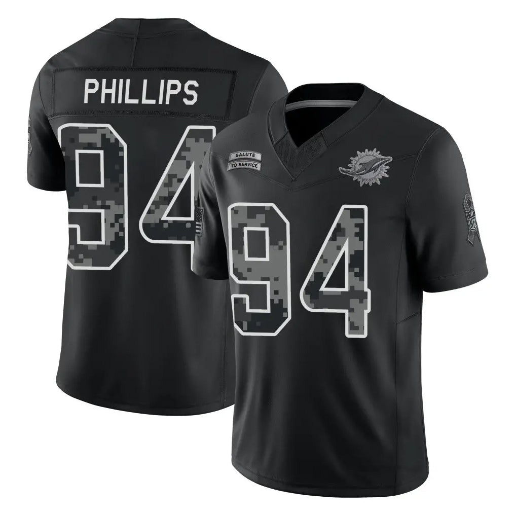 M.Dolphins #94 Jordan Phillips Player Black Limited 2026 Salute to Service Home Game Gdoa Stitched Jerseys