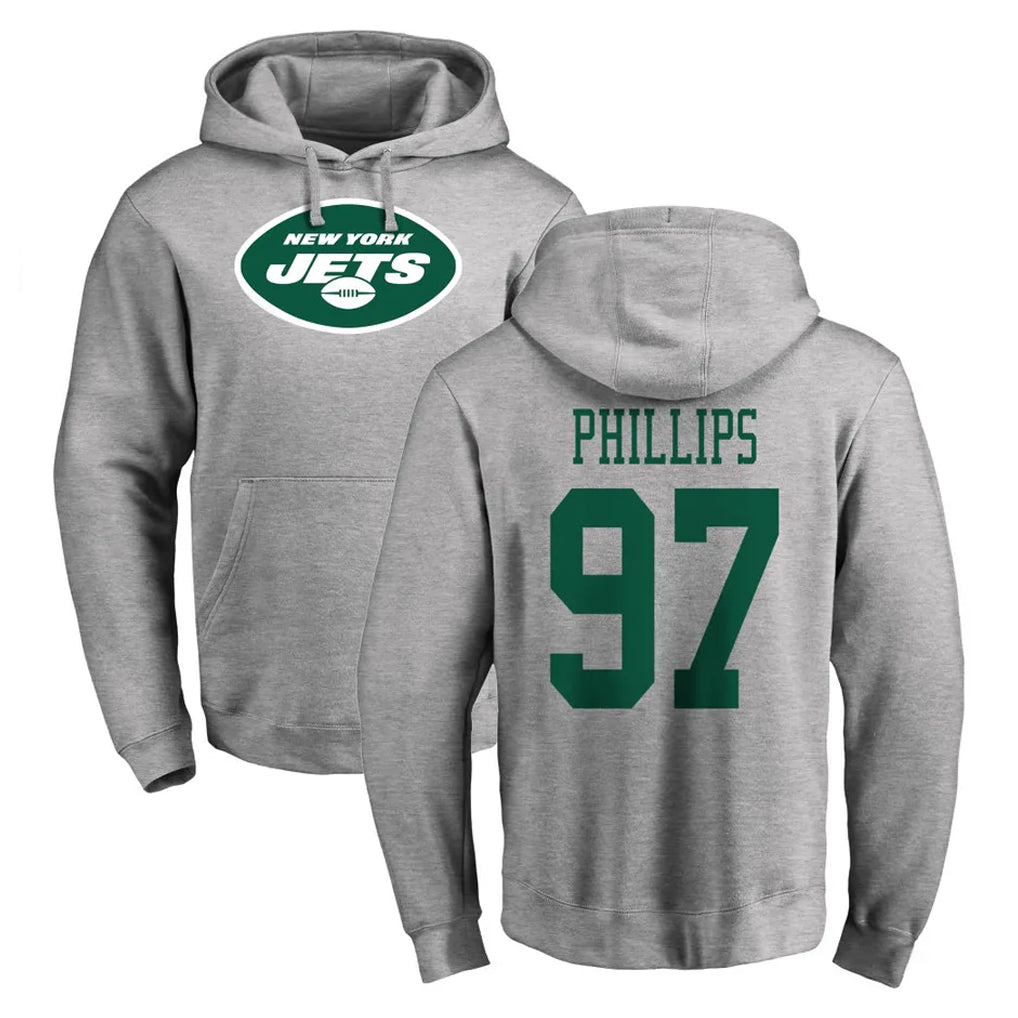 NY.Jets #97 Harrison Phillips Player Gray LOGO Pullover Hoodies Limited Game Gdoa Stitched Jerseys