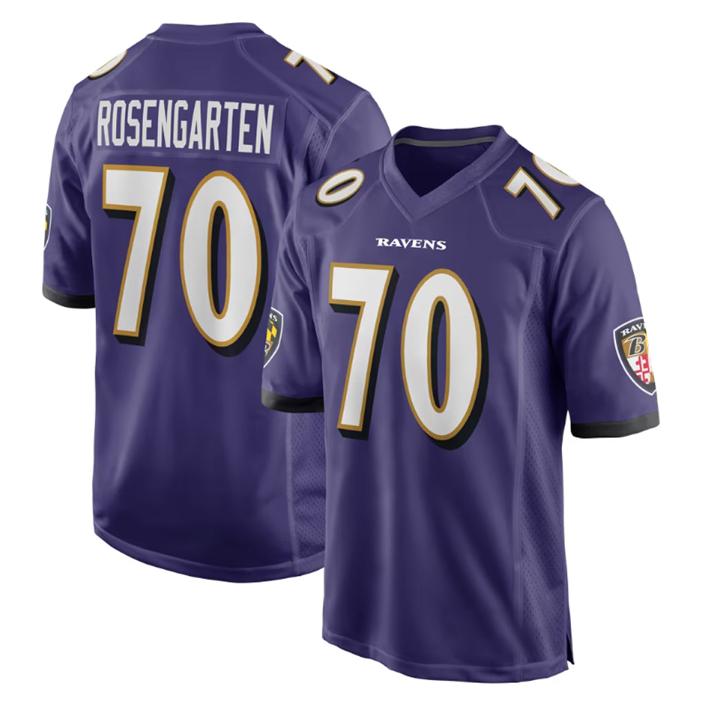 B.Ravens #70 Roger Rosengarten Player Purple Color Rush Home Game Gdoa Stitched Jerseys