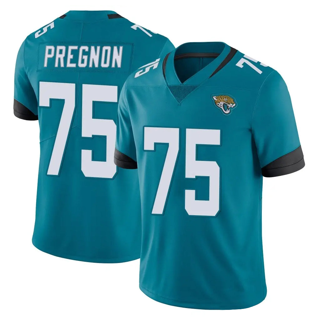 J.Jaguars #75 Emmanuel Pregnon Player Teal Vapor Untouchable Limited Home Game Gdoa Stitched Jerseys