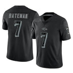 B.Ravens #7 Rashod Bateman Player Black REFLECTIVE Limited Gdoa Stitched Jerseys