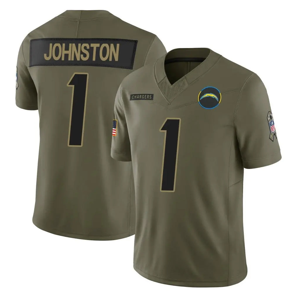 LA.Chargers #1 Quentin Johnston Player Olive 2025 Salute To Service Limited Game Gdoa Stitched Jerseys