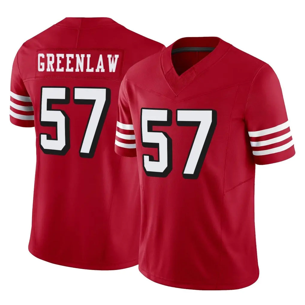 SF.49ers #57 Dre Greenlaw Player Red Limited Alternate Vapor F.U.S.E. Home Game Gdoa Stitched Jerseys